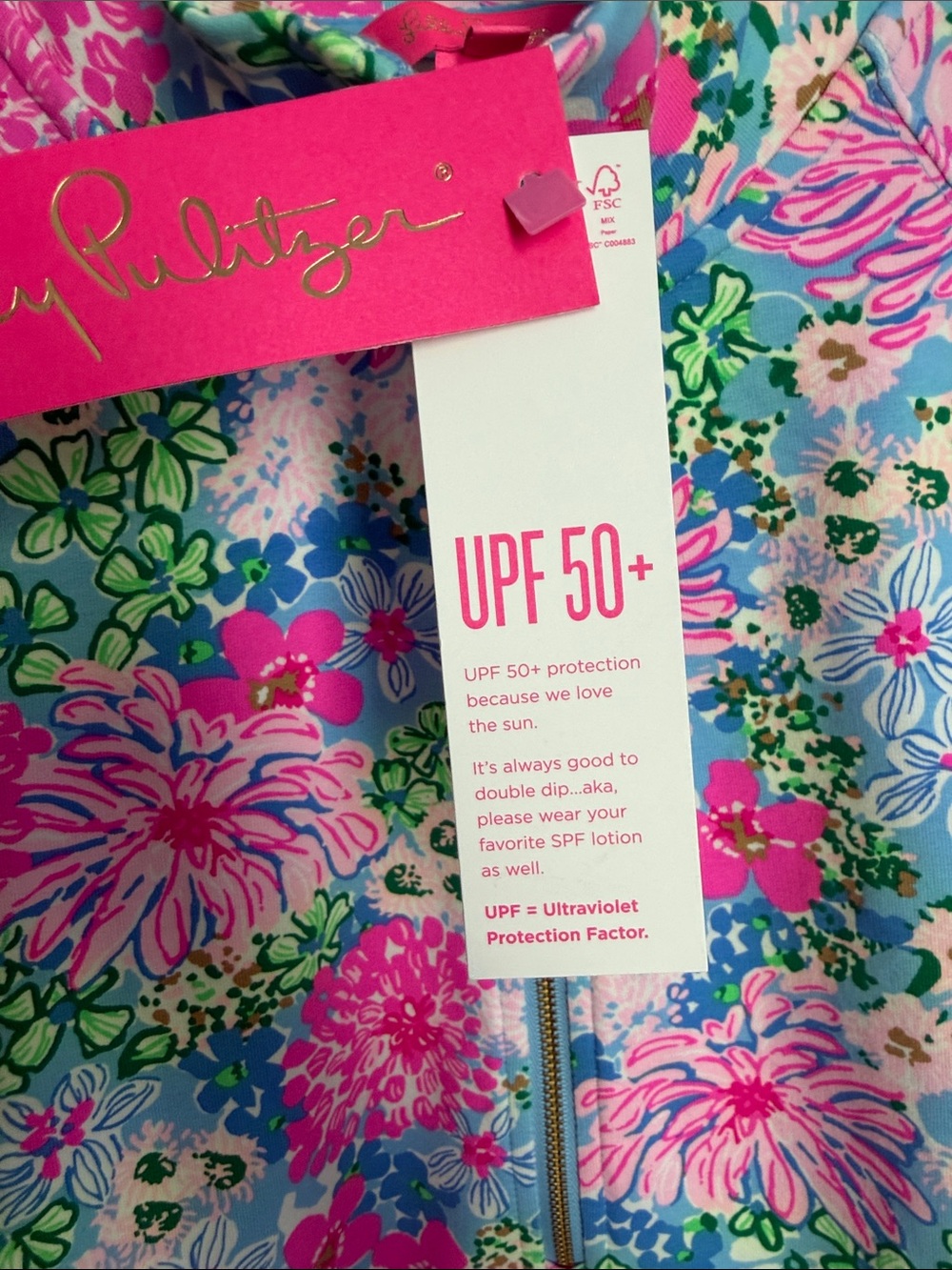 Lilly Pulitzer Floral Zip Pullover in Pink, Blue & Green - Picture 3 of 7